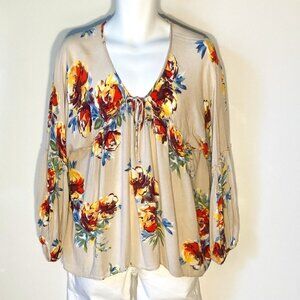 A Beautiful Soul SZ L Babydoll style oversized top multi color floral on cream